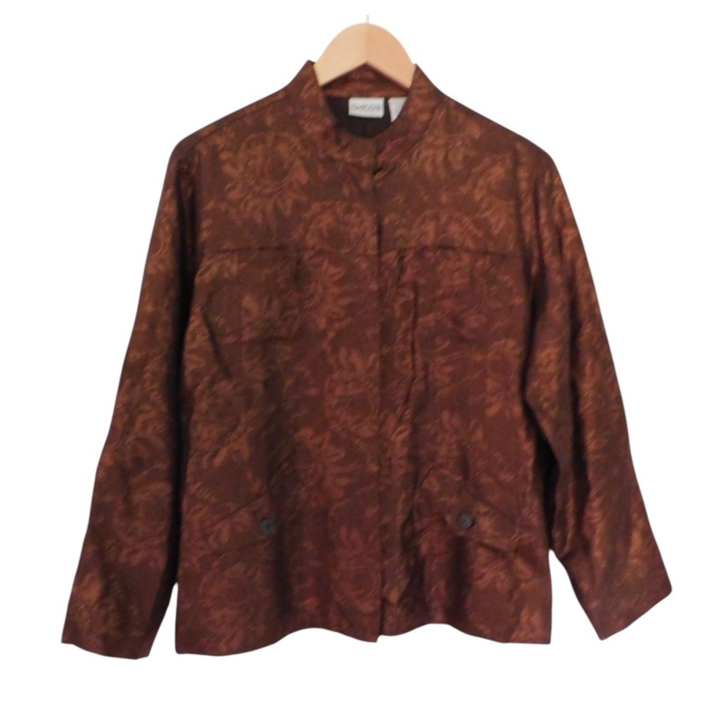 CHICOS jacket blazer Linen Silk Blend Copper metallic Button Front Jacket Sz 2 L